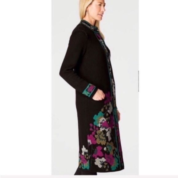 J. Jill Trailing Flowers Jacquard Topper Coat Large Lagenlook Floral Duster Fall - Picture 2 of 16